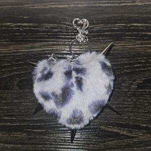 Faux Fur Heart Keychain with Spikes